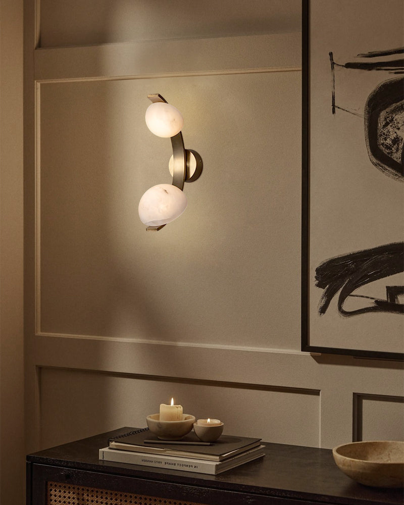 Antique Brass/Black Hardware Double Alabaster LED Wall Lamp