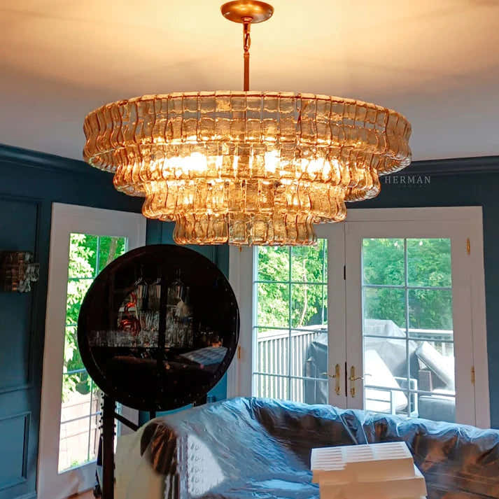 Amor 4-Tier Ghiaccio Glass Round Chandelier 36"