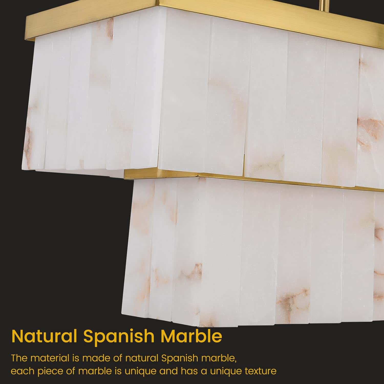 2-Tier Rectangle Alabaster Chandelier 54"L