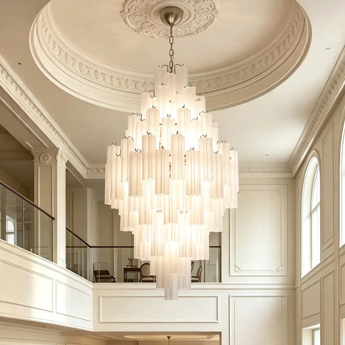 Petalia Murano Glass Diamond Chandelier 54"H - Frosted Glass