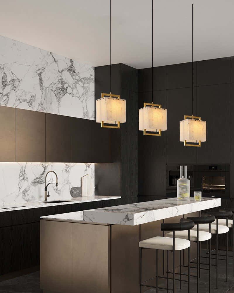 Elegant Cluster Alabaster Dome Suspension Light Lacquered Burnished Brass for hallway