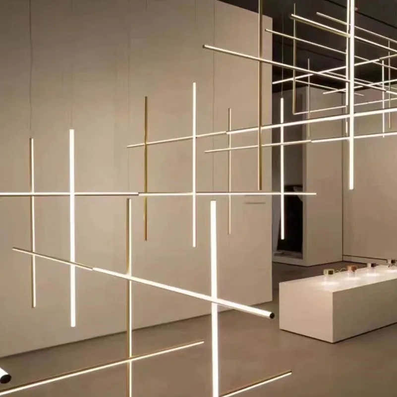 Crossed Aluminum Pendant Light Modern Designer High Ceiling LED Hanging Lights For Living Room Villa