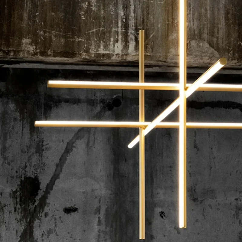Crossed Aluminum Pendant Light Modern Designer High Ceiling LED Hanging Lights For Living Room Villa