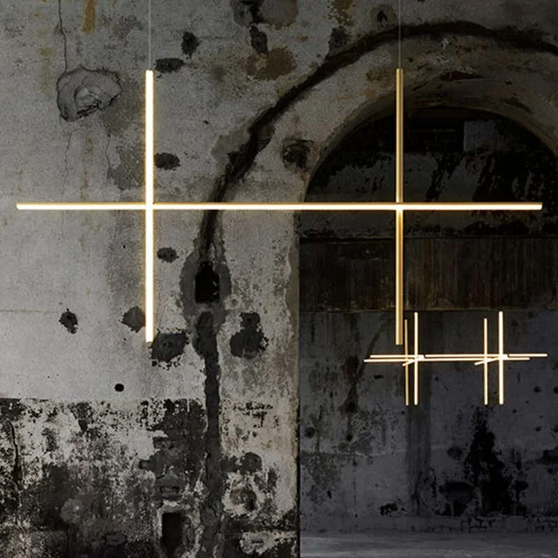 Crossed Aluminum Pendant Light Modern Designer High Ceiling LED Hanging Lights For Living Room Villa