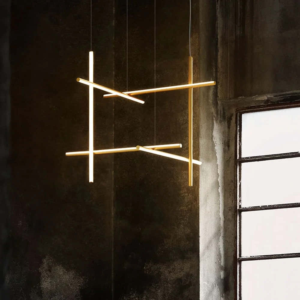 Crossed Aluminum Pendant Light Modern Designer High Ceiling LED Hanging Lights For Living Room Villa