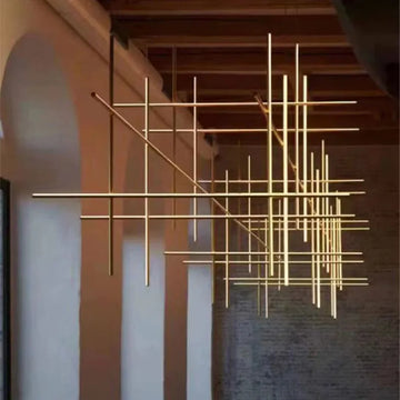 Crossed Aluminum Pendant Light Modern Designer High Ceiling LED Hanging Lights For Living Room Villa