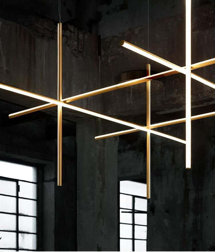 Crossed Aluminum Pendant Light Modern Designer High Ceiling LED Hanging Lights For Living Room Villa
