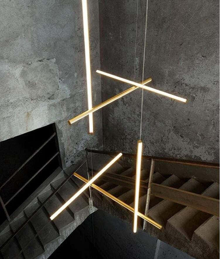Crossed Aluminum Pendant Light Modern Designer High Ceiling LED Hanging Lights For Living Room Villa