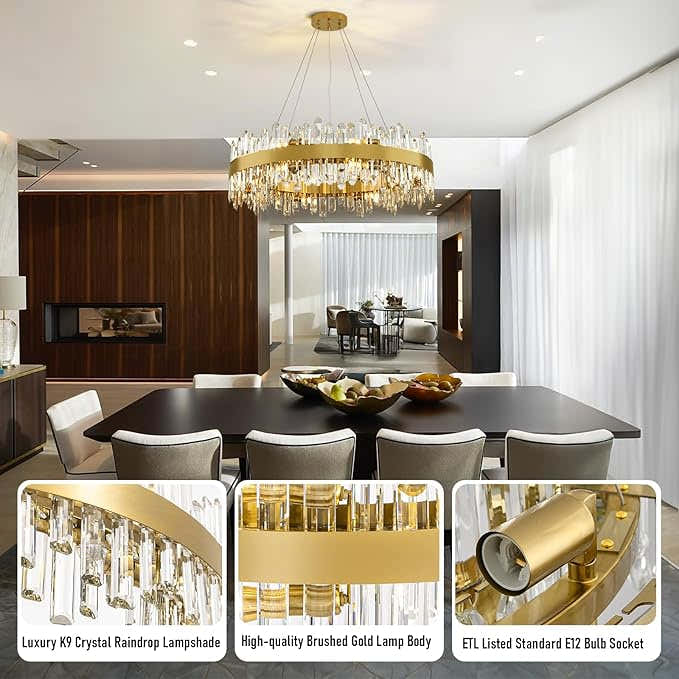 MDEGLYO Modern Crystal Round Chandelier