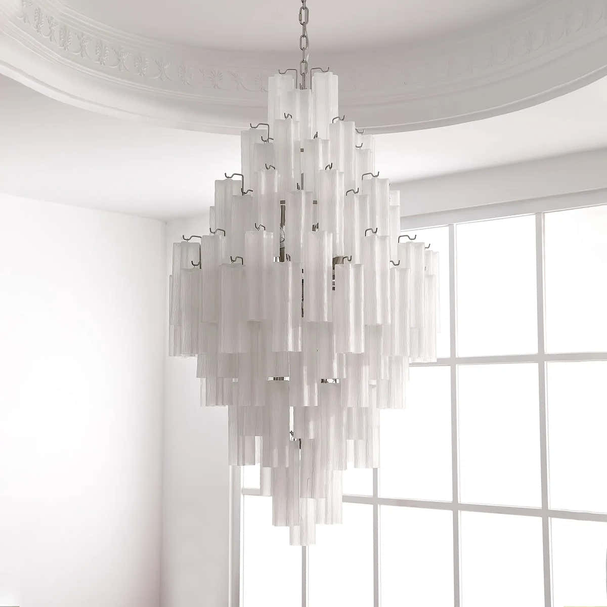 Petalia Murano Glass Diamond Chandelier 54"H - Frosted Glass