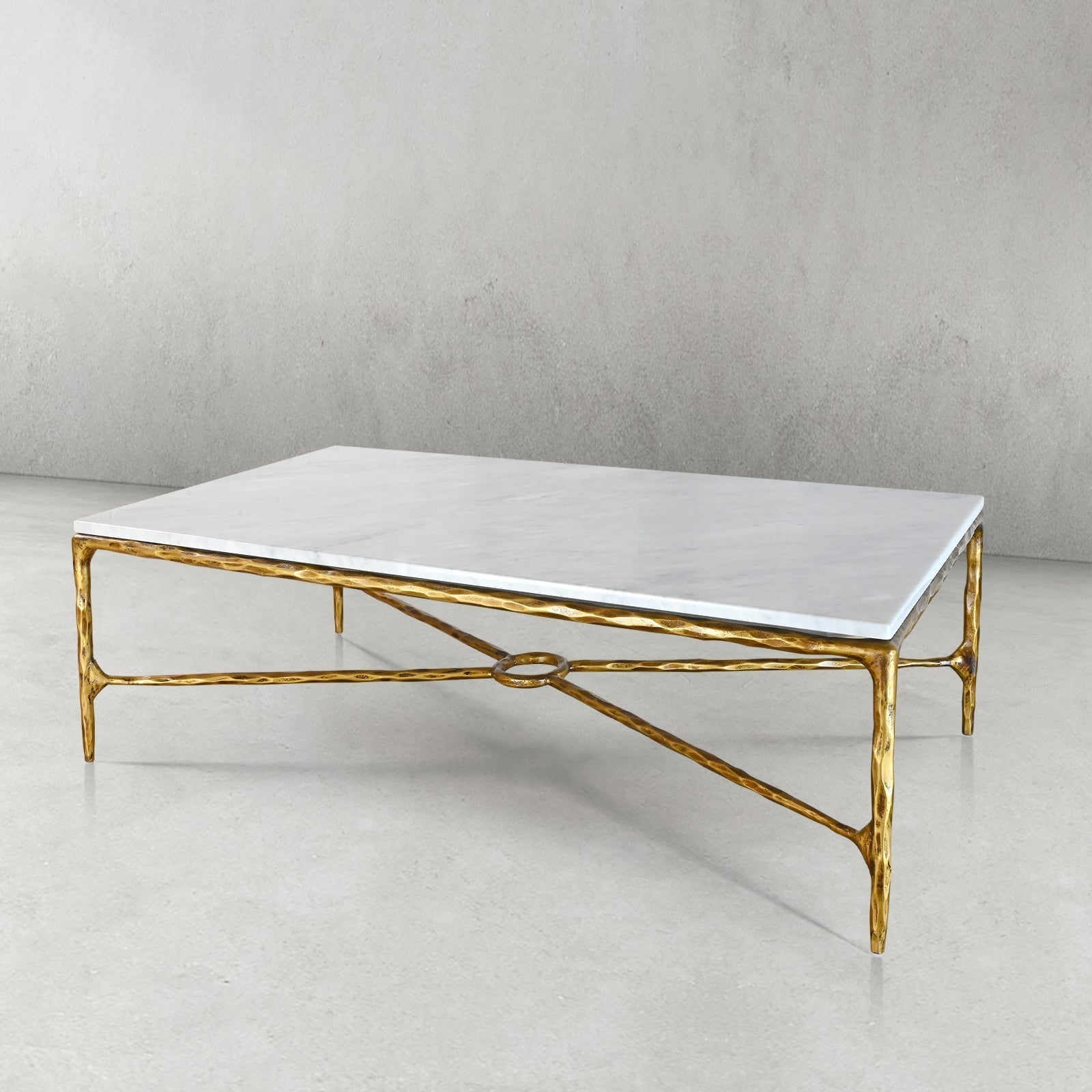 Hand-Forged Metal Rectangle Marble Coffee Table
