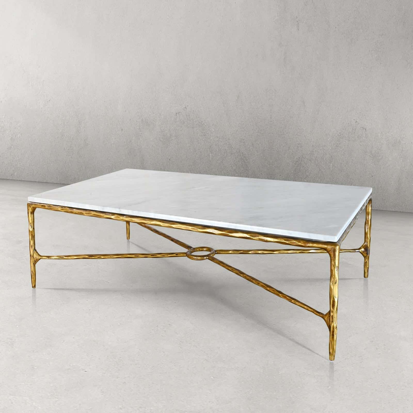 Hand-Forged Metal Rectangle Marble Coffee Table