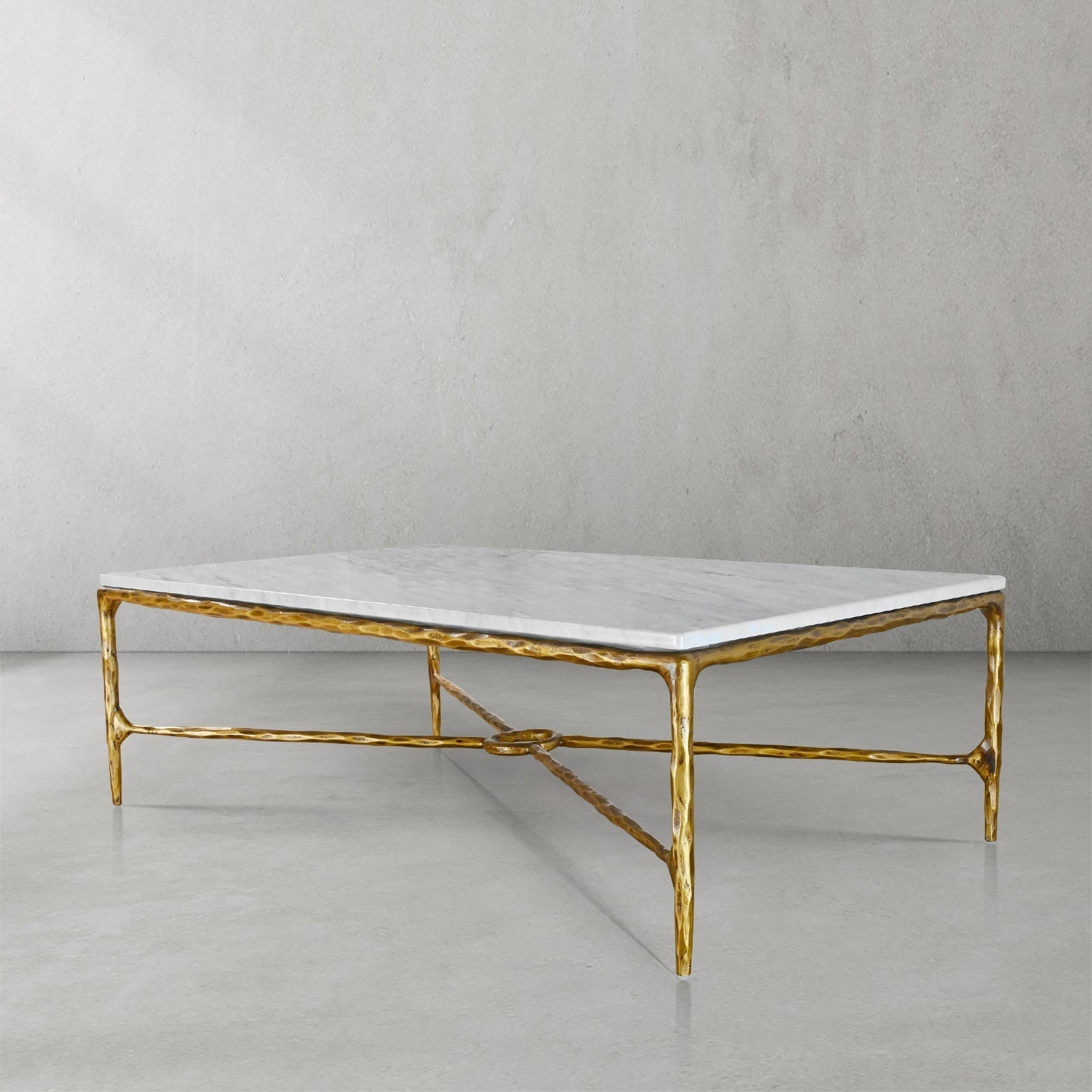Hand-Forged Metal Rectangle Marble Coffee Table