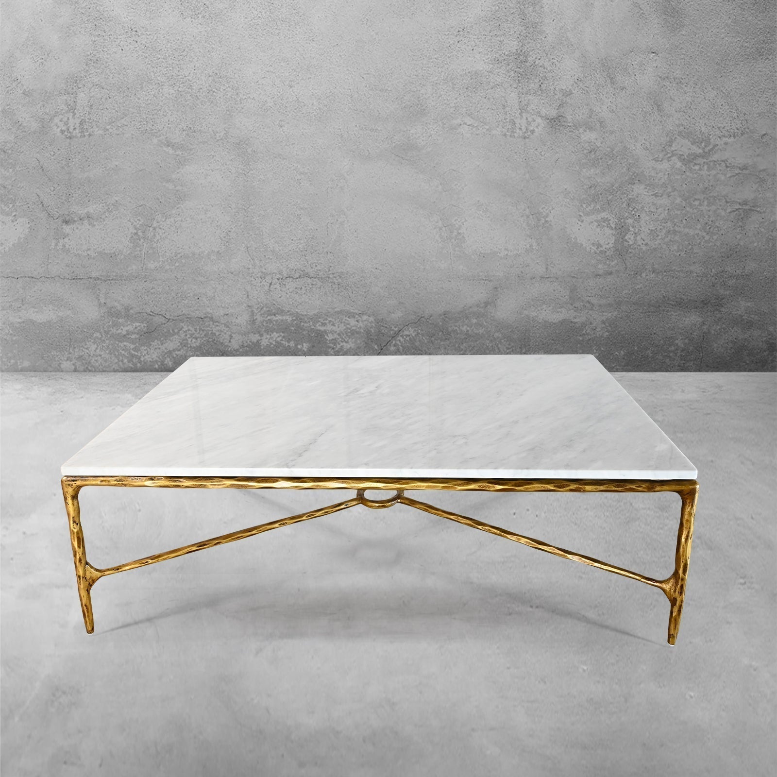 Hand-Forged Metal Rectangle Marble Coffee Table