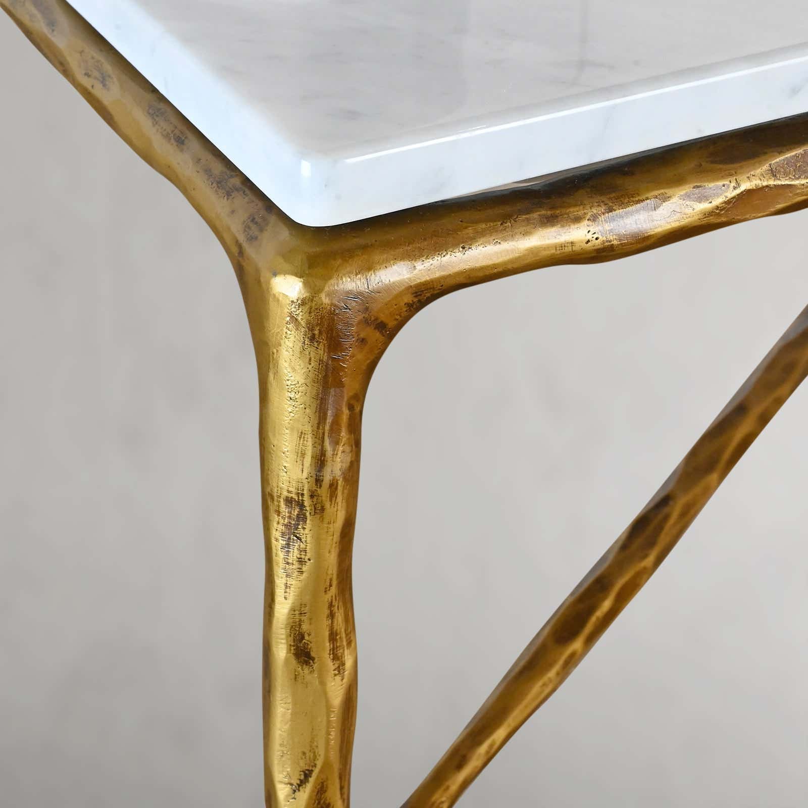 Hand-Forged Metal Rectangle Marble Coffee Table