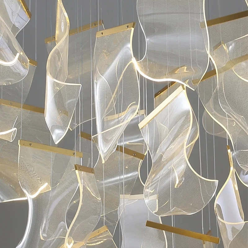 Modern Style Hotel Villa Stairs Bronze Iron Ceiling Light Hanging Acrylic LED Pendant Light