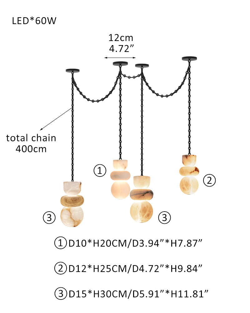 7 lights 6" Wide Multi Light LED Pendant Light Fixtures white alabaster indoor lighting