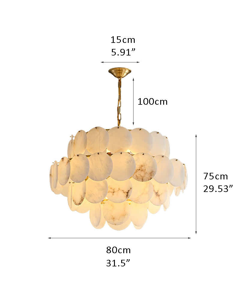 Multi layers Spanish White Alabaster Shell Marble Chandelier lamp in Brass