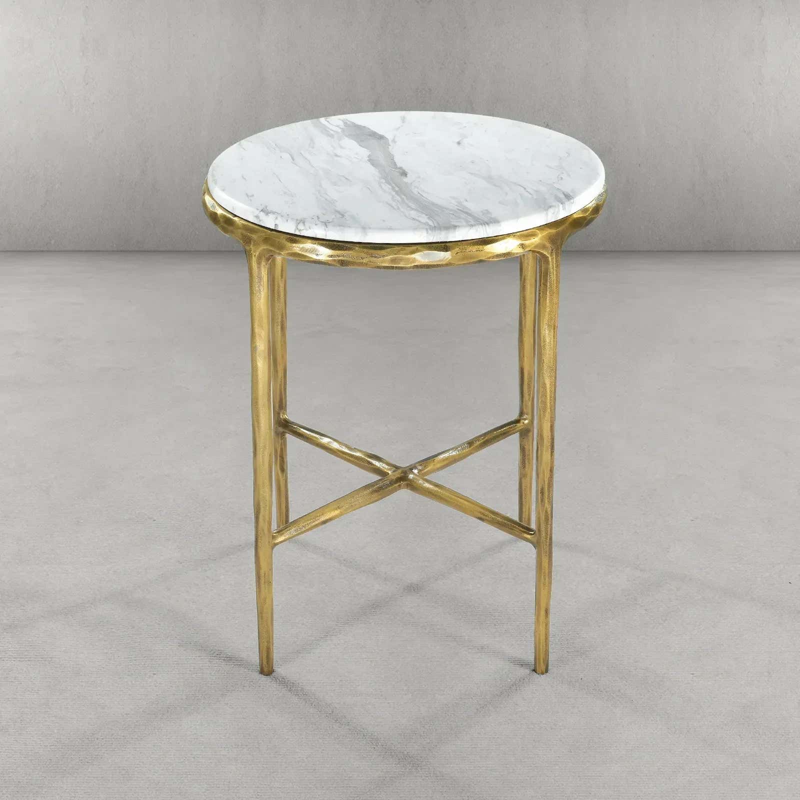 Hand-Forged Metal Round Marble Side Table 18" 22"