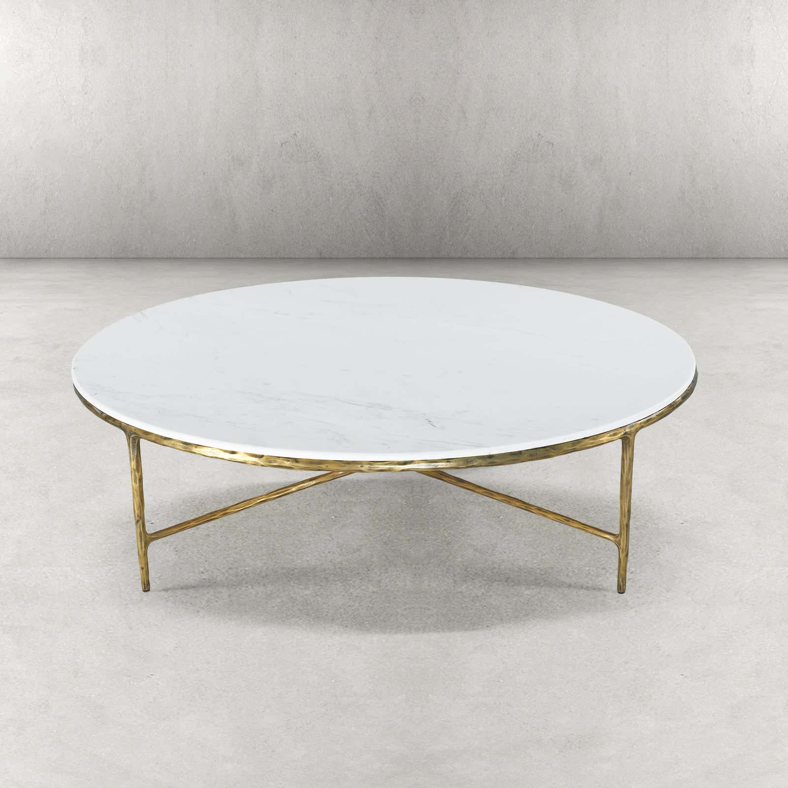 Hand-Forged Metal Marble Round Coffee Table 36" 55"