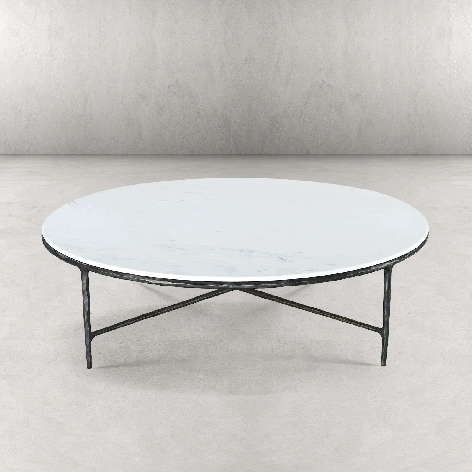 Hand-Forged Metal Marble Round Coffee Table 36" 55"