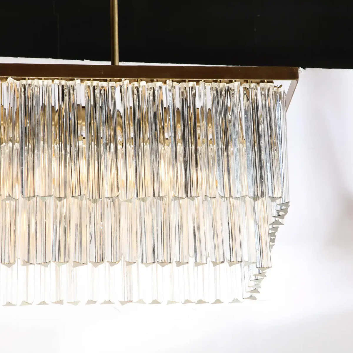 Modernist Two-Tier Transparent Triedre Murano Camer Glass Rectangular Chandelier