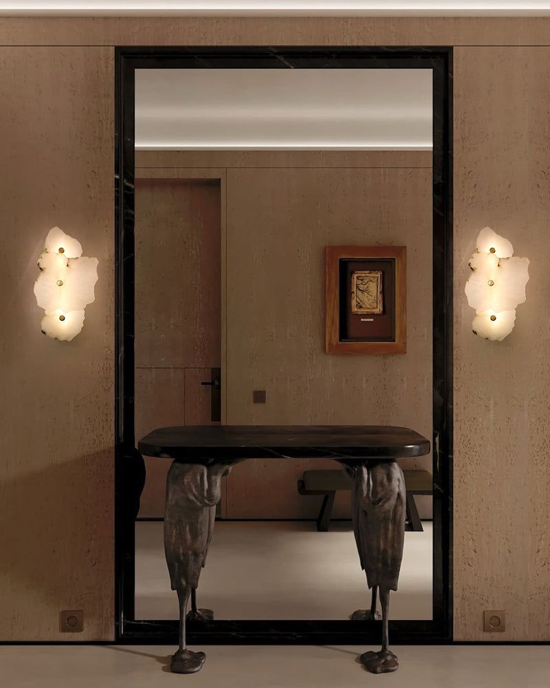 Art Decor Multiple Irregularity Shape LED Brass wall sconces White Alabaster Shade