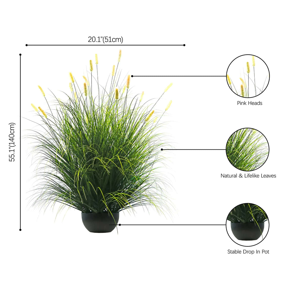 Artificial 28-Head Short Pine Grass with Curved-Straight Onion Grass Bonsai 55"H