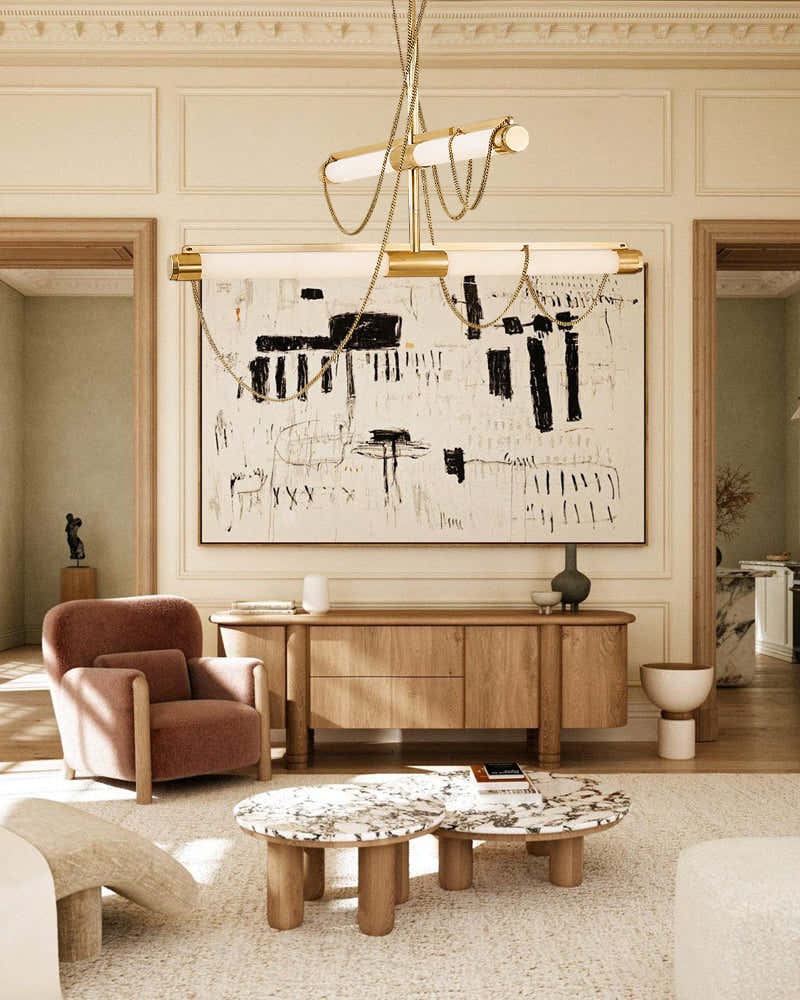 LED Tubular Alabaster Shades Ceiling Pendant Lamp 49" with long chains | Brass
