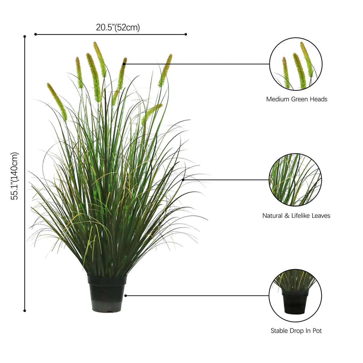 Artificial 8-Head Long Cat Tail with Curved Onion Grass Bonsai 55"H
