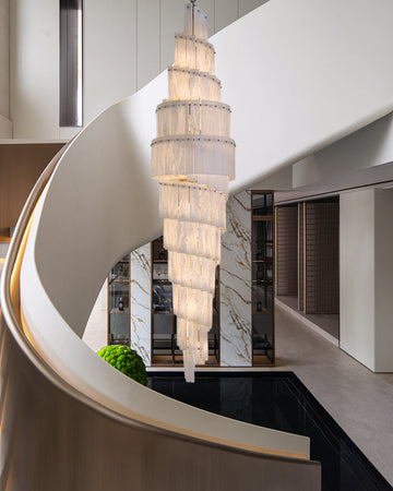 Stairwell Luxury Modern LED High Ceiling Large Alabaster Chandelier