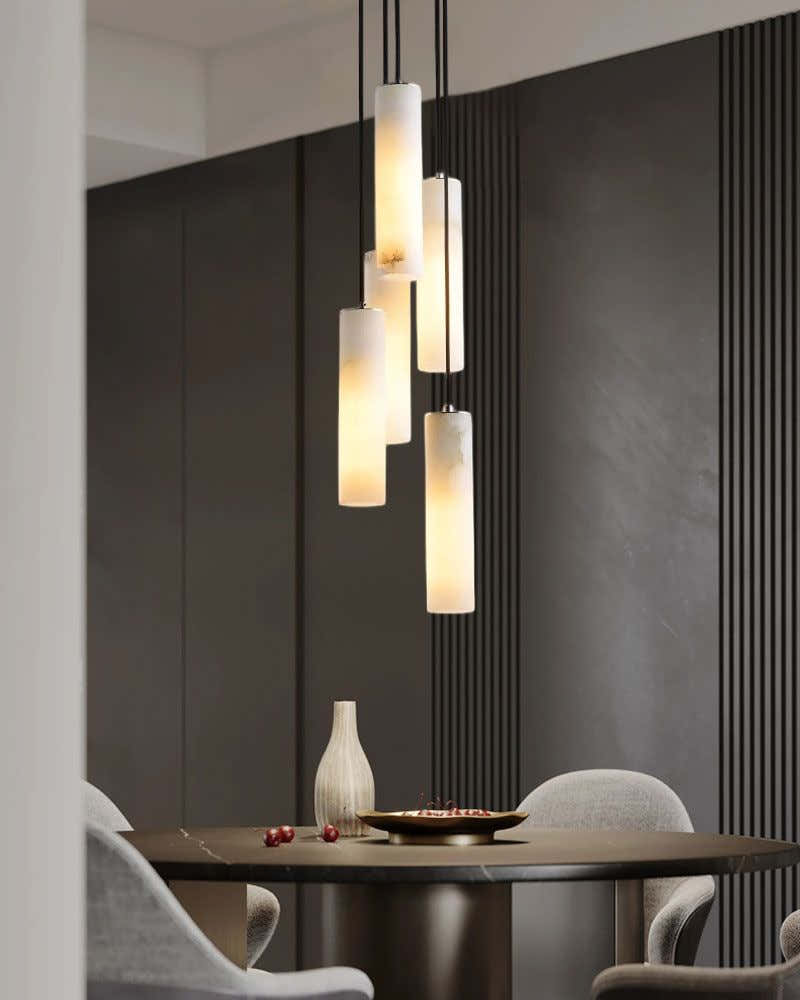 Elegant Lighting Linear Nature Stone 2" Wide Alabaster Chandelier
