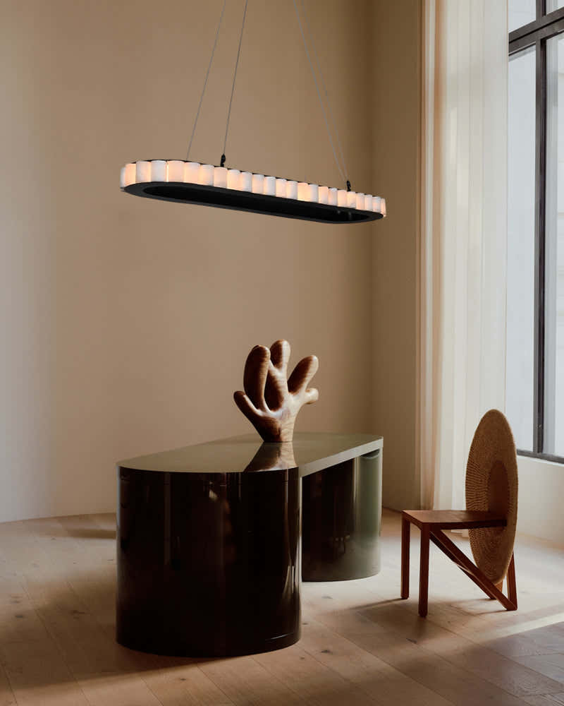 Ring Alabaster Oval Chandelier for Kitchen Island