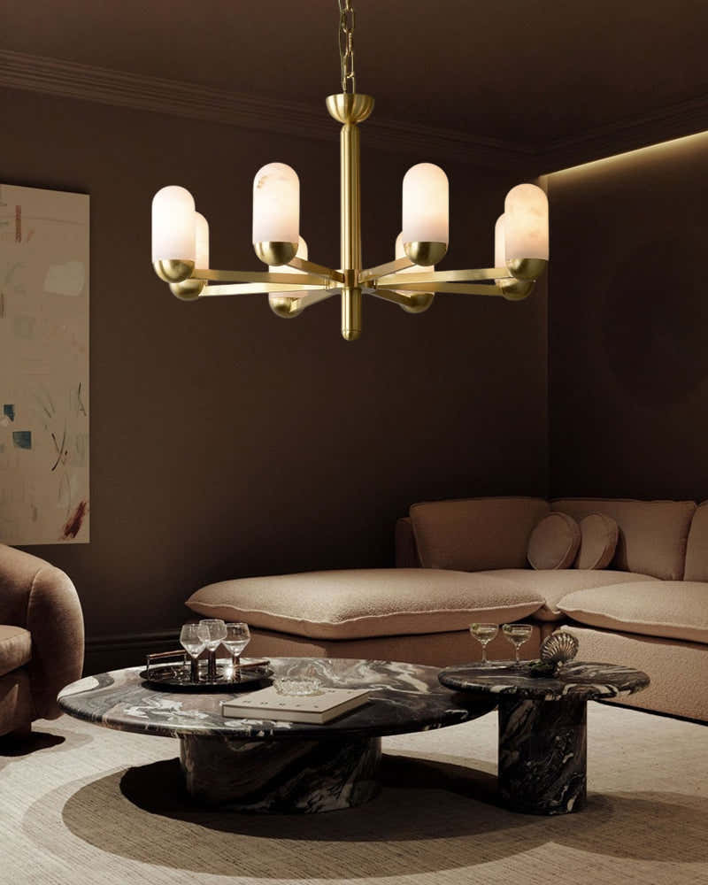 Alabaster Luxury Moonshade Brass Chandelier for dining room