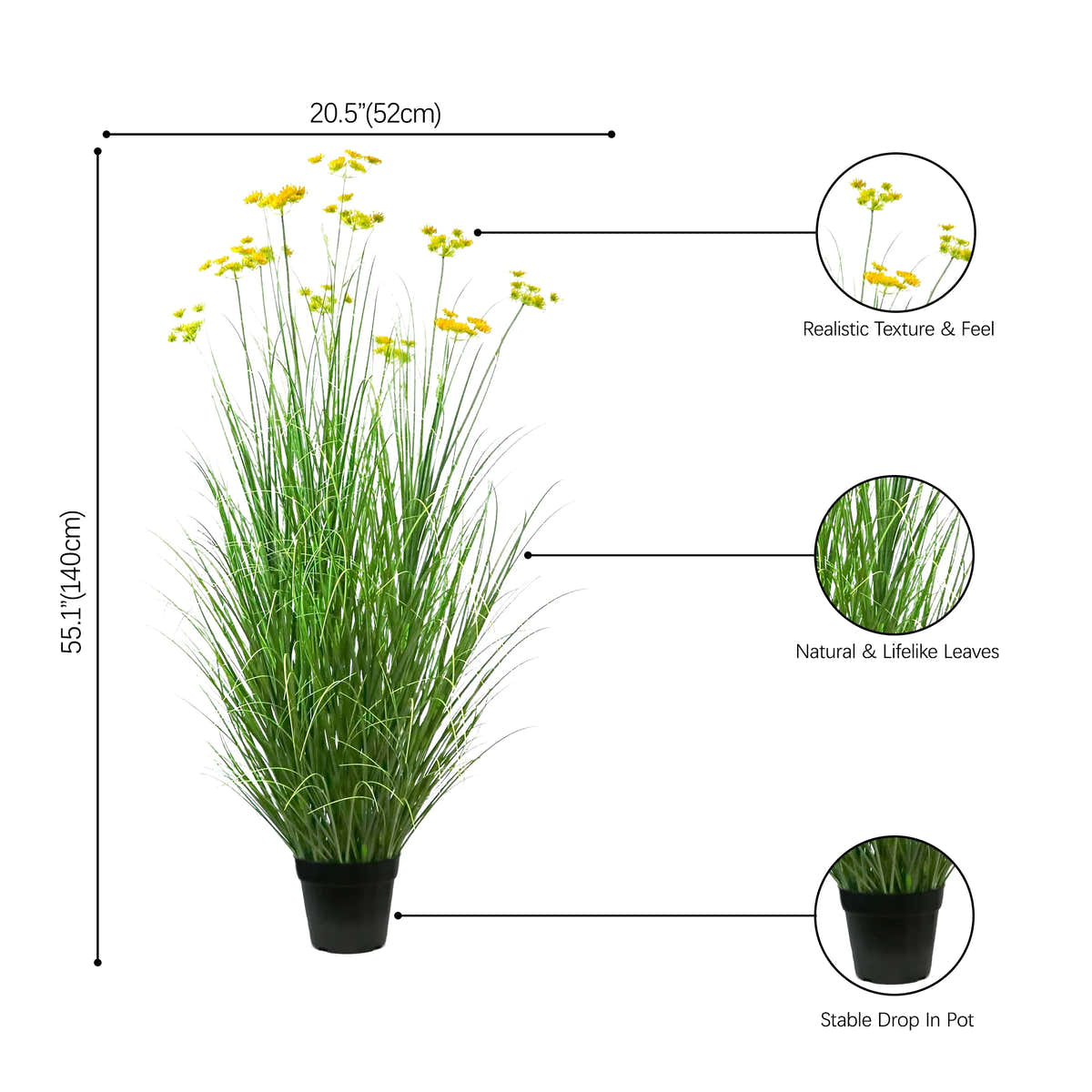 Artificial 11-Head Carrot Flower with Curved Onion Grass Bonsai 55"H