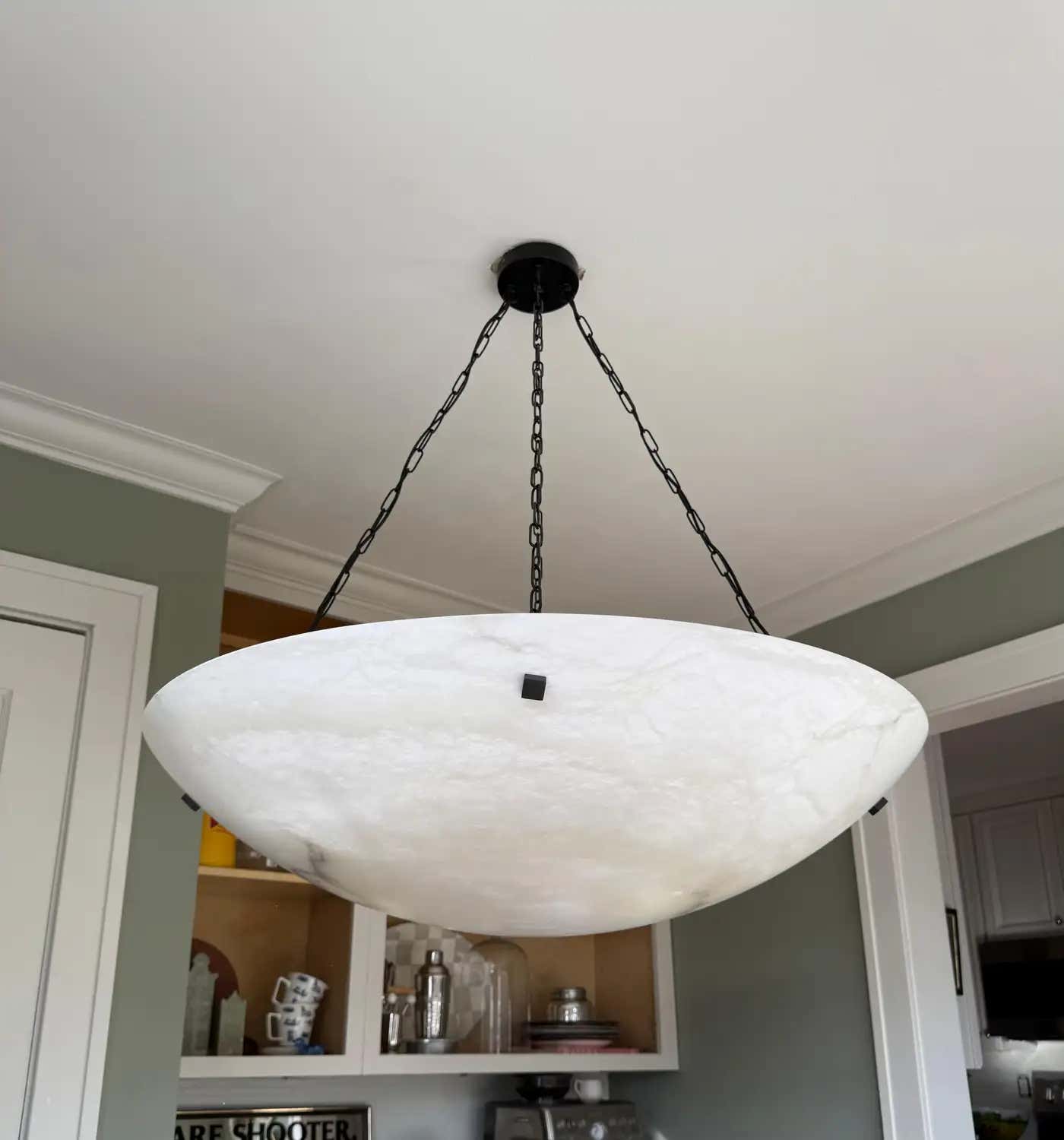 Enormous 36 Ø Flush Mount / Pendant with Stunning Full Moon-Like Alabaster Shade