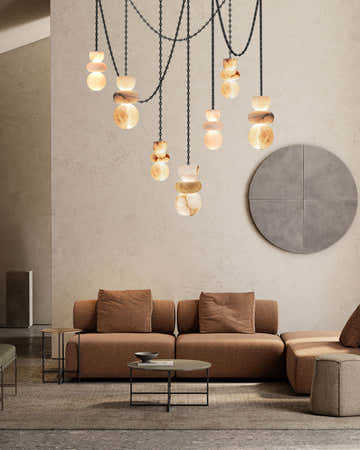 7 lights 6" Wide Multi Light LED Pendant Light Fixtures white alabaster indoor lighting