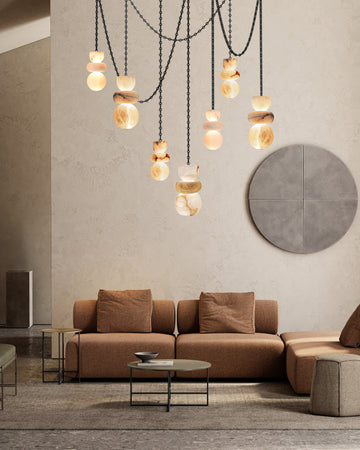 7 lights 6" Wide Multi Light LED Pendant Light Fixtures white alabaster indoor lighting