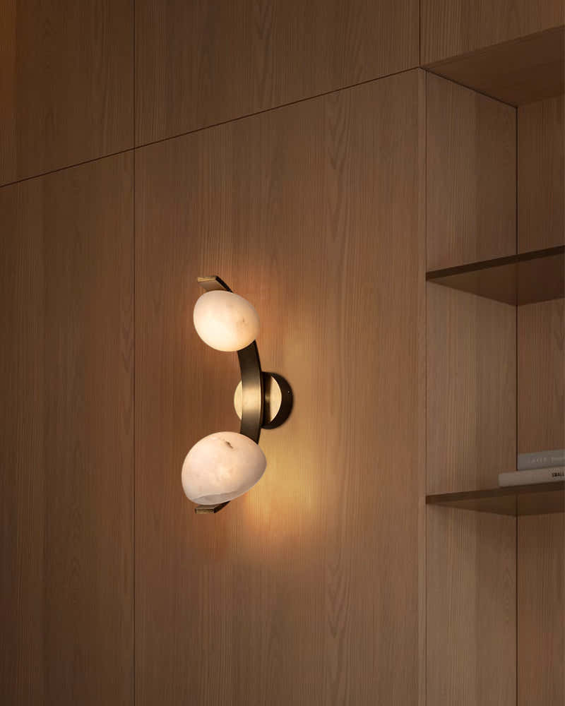 Antique Brass/Black Hardware Double Alabaster LED Wall Lamp