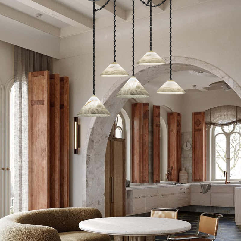 Multi-Head Matte White Alabaster Cone Hanging Kitchen Pendant Light