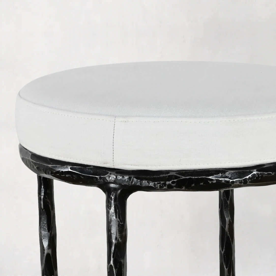 Hand-Forged Metal Backless Fabric Swivel Stool