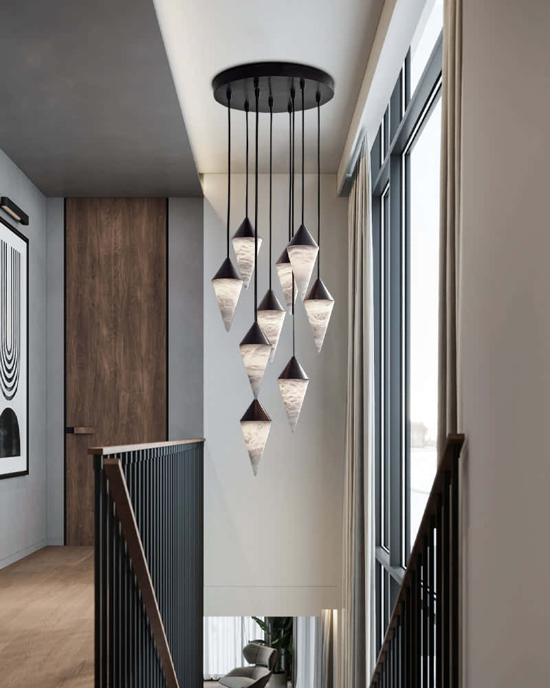 12 light Conical Cluster Minimalist Design Alabaster Pendant Light