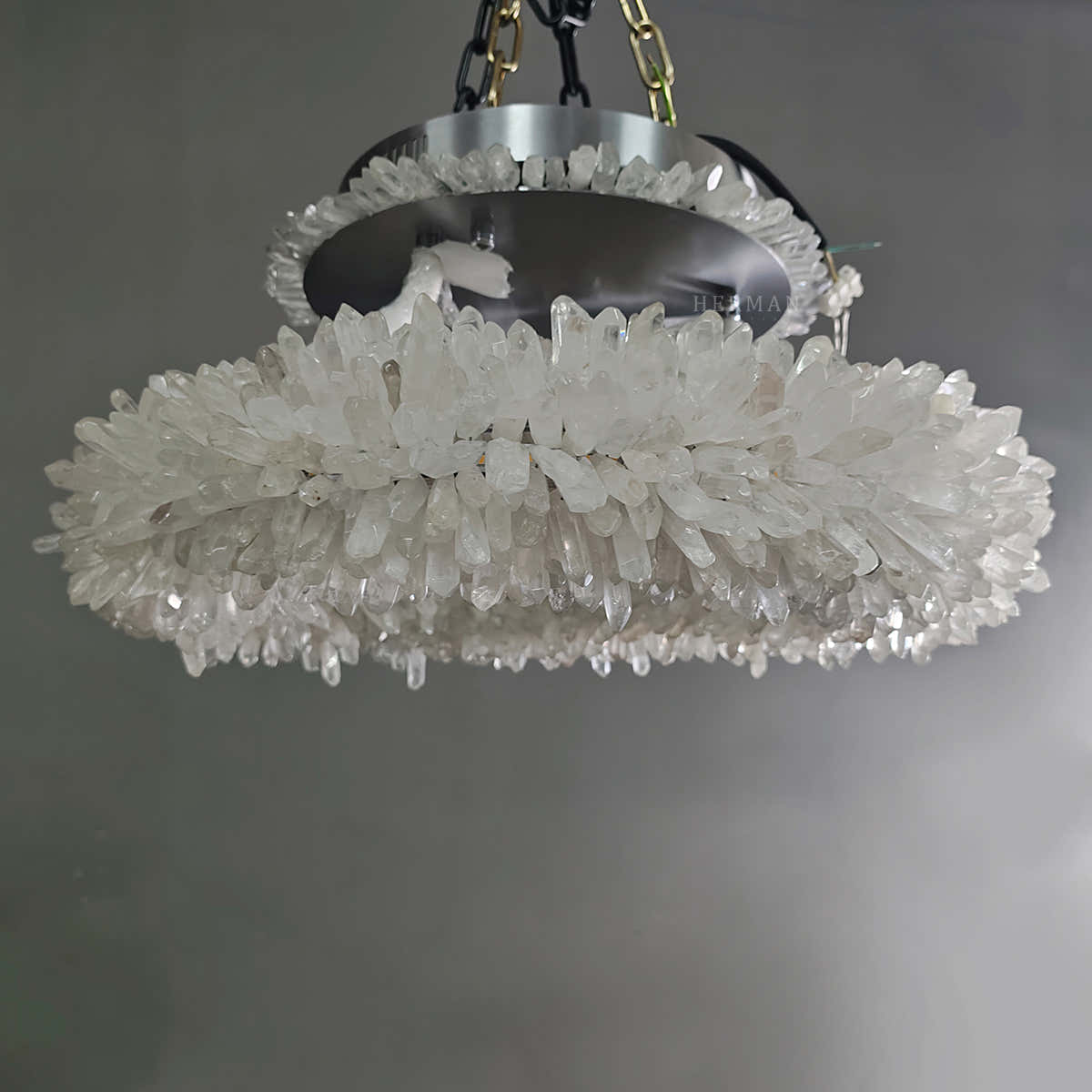 24-47 Inch Round Clear Geode Quartz Crystal Ring Pendant Light Modern Chandelier for Living Room