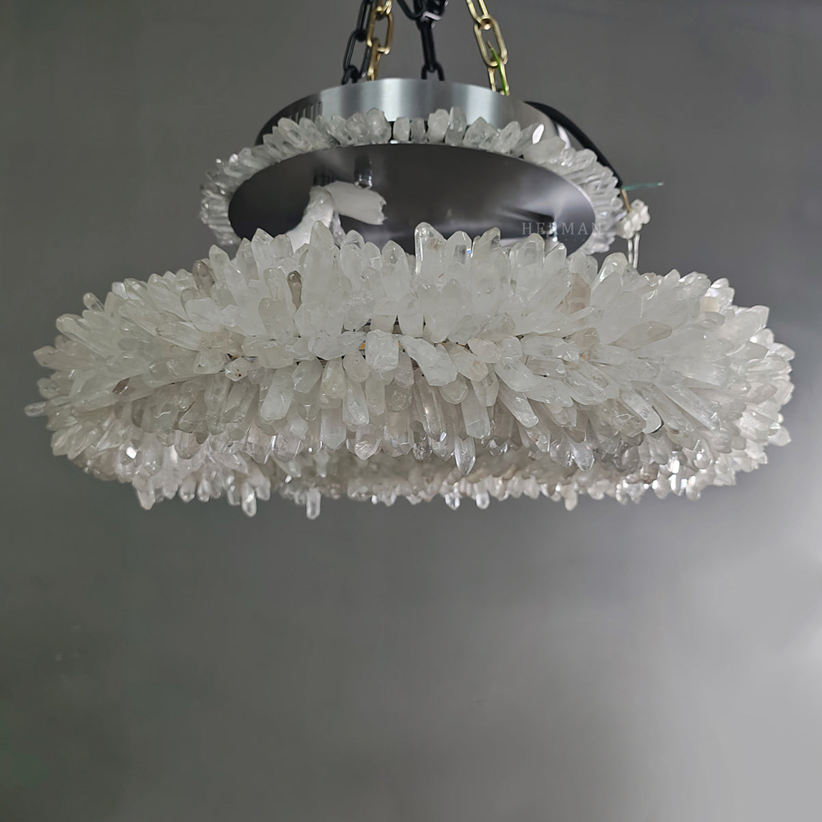 24-47 Inch Round Clear Geode Quartz Crystal Ring Pendant Light Modern Chandelier for Living Room