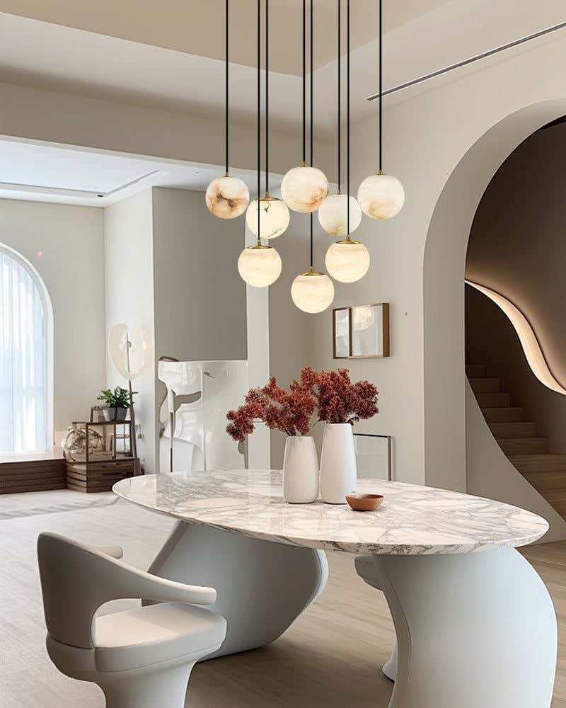 Small Alabaster Cluster Globes Ceiling Pendant Light For High Ceiling