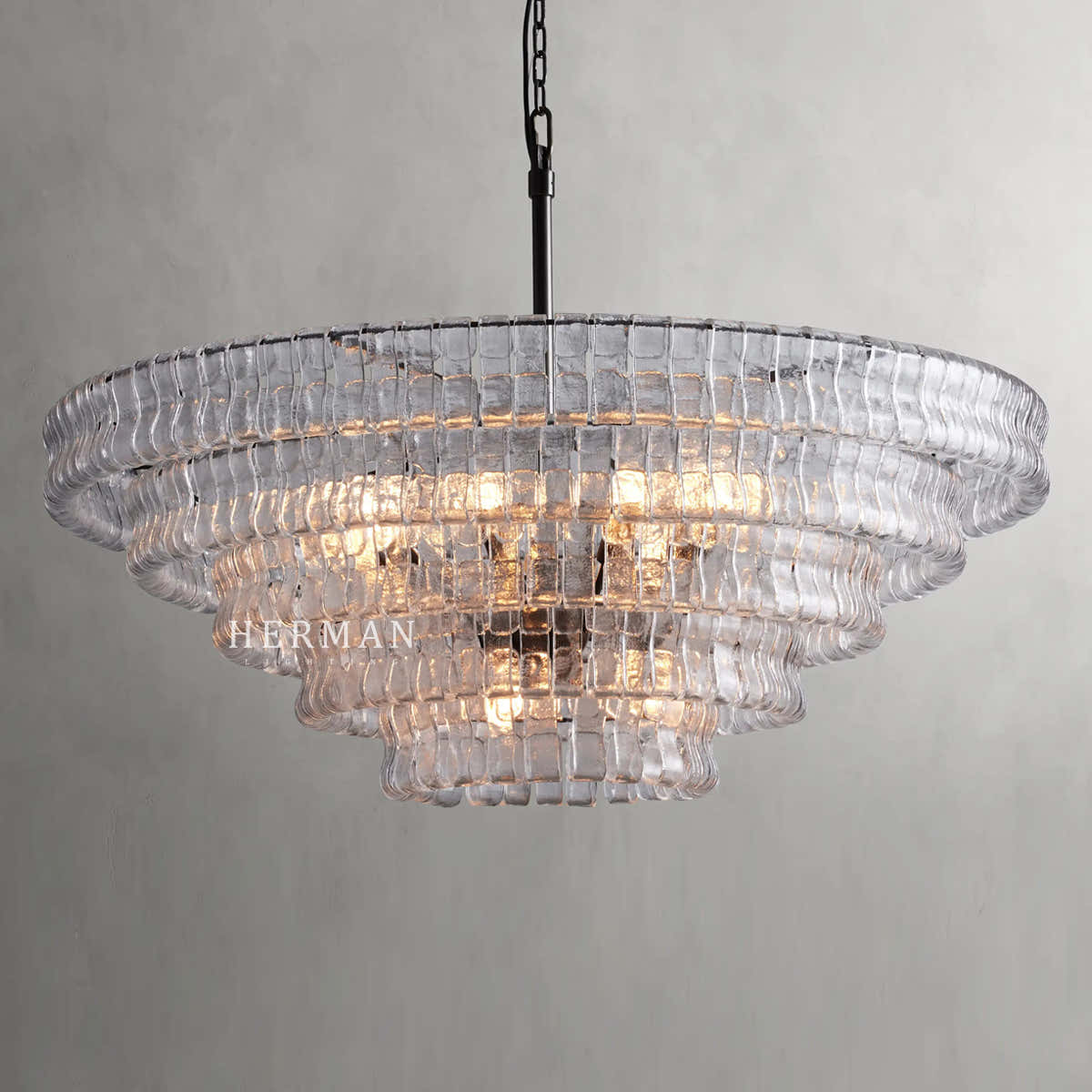 Amor 5-Tier Ghiaccio Glass Pendant Round Chandelier 48"