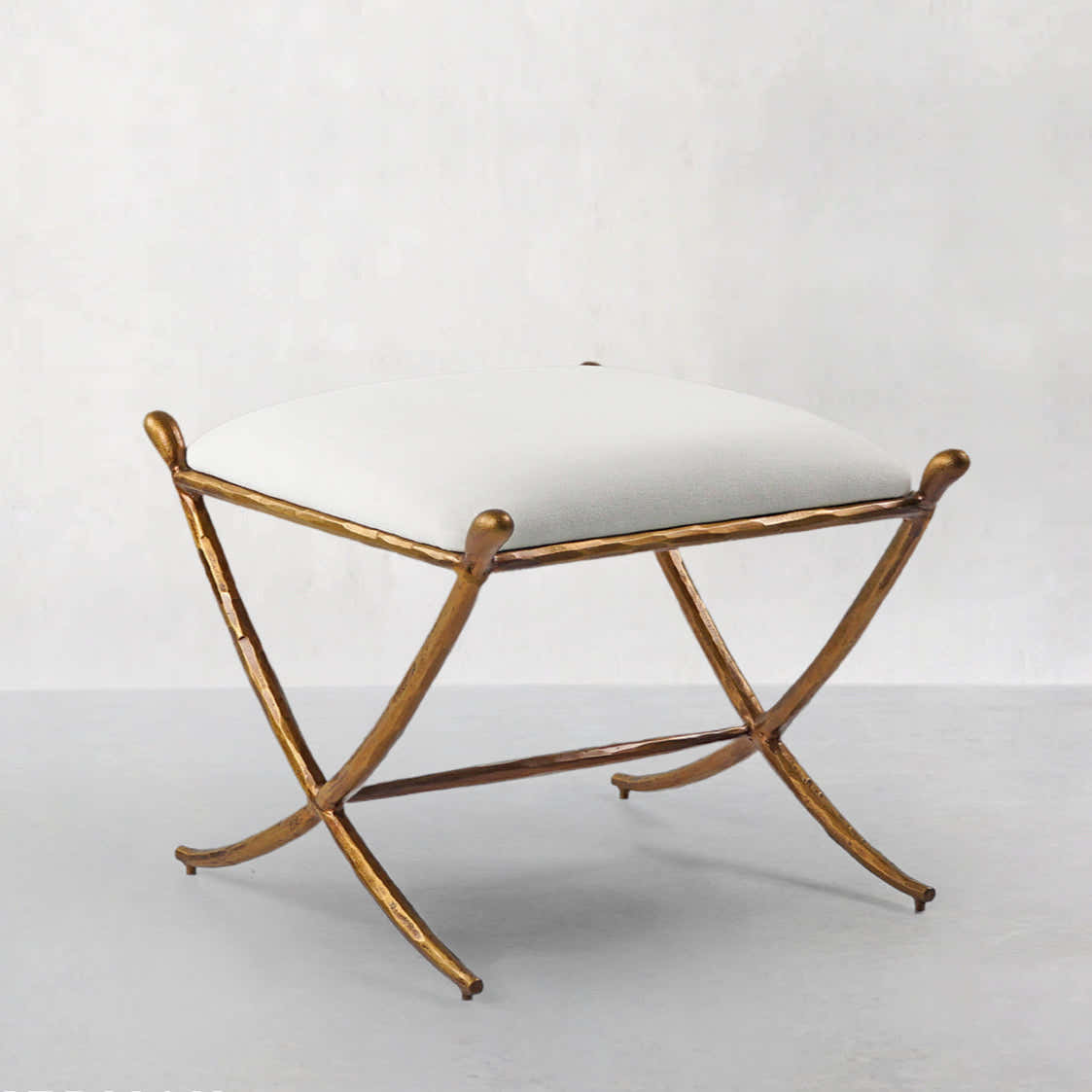 Hand-Forged Metal Horn Fabric Base Stool