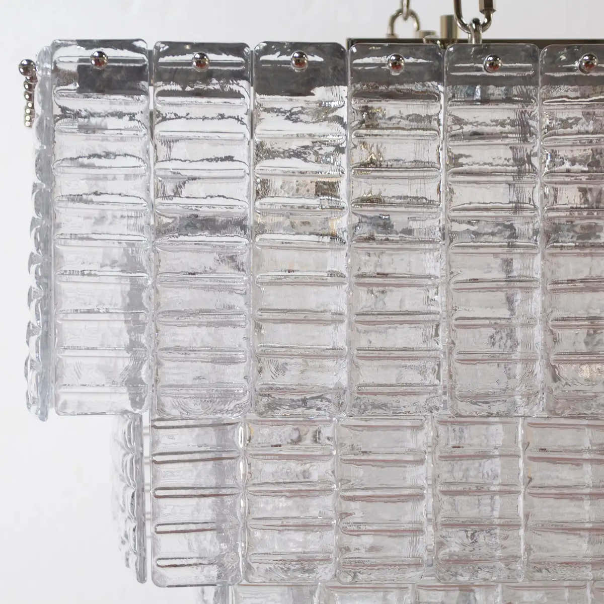 Grande lampadario con listelli vetro di Murano ispirato al mid-century italiano