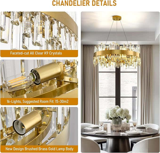 MDEGLYO Modern Crystal Round Chandelier