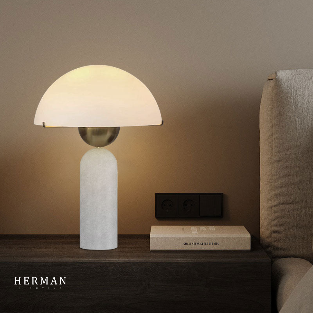 G9 Alabaster white marble table lamp Dia 12"